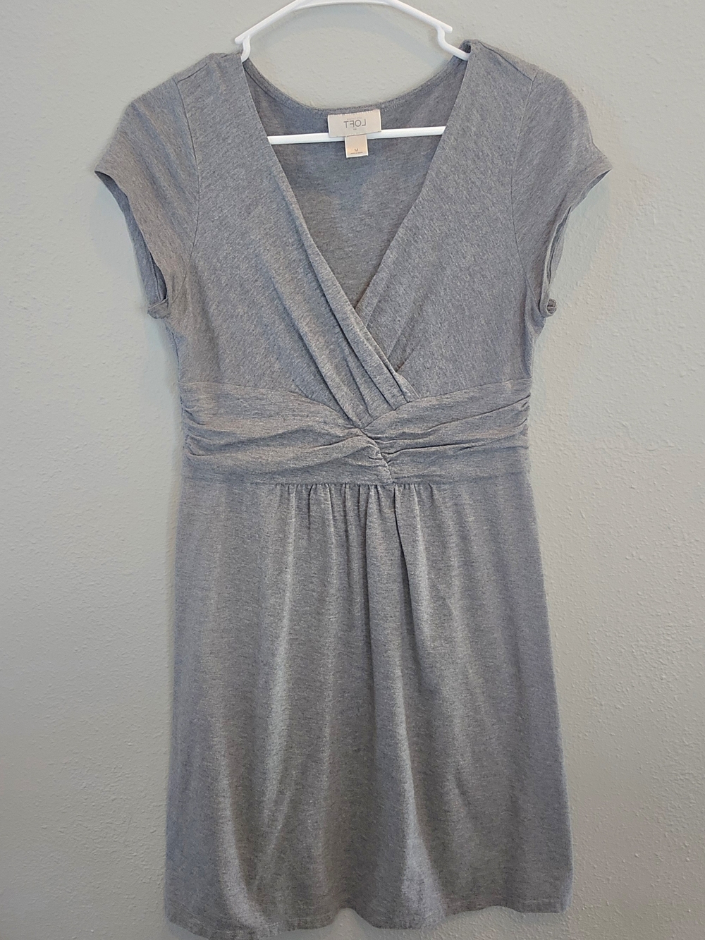LOFT Light Grey Faux-Wrap Cap Sleeve Dress - Picture 2 of 5